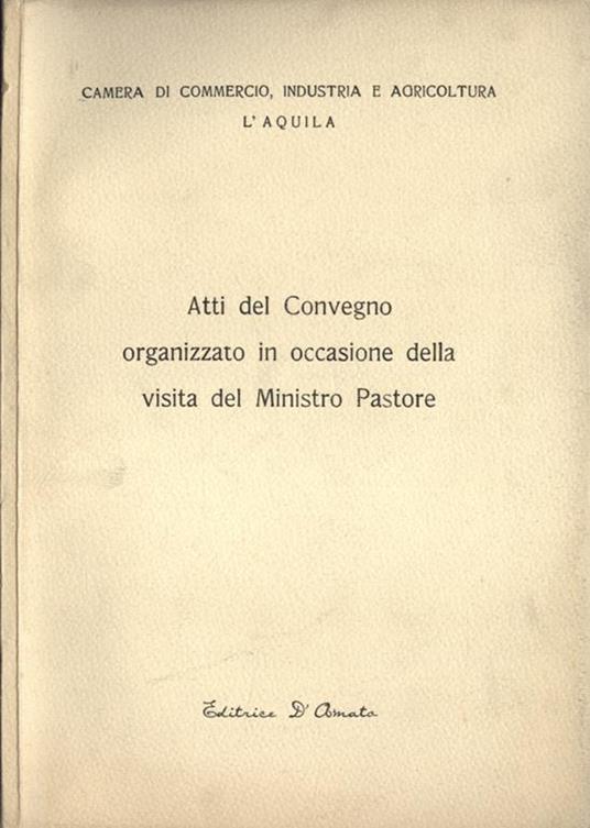 Atti del Convegno organizzato in occasione della visita del Ministro Pastore - copertina