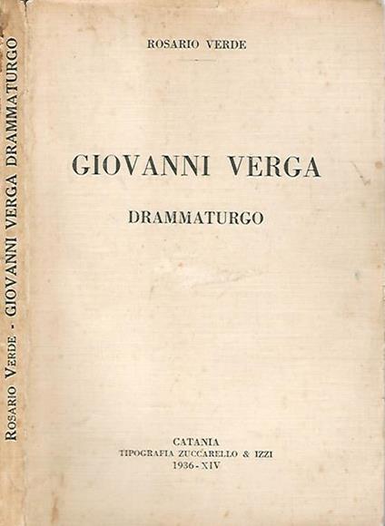 Giovanni Verga. drammaturgo - Rosario Verde - copertina