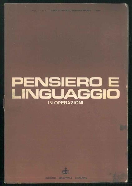 Pensiero e linguaggio in operazioni. Vol. 1. N. 1,2,3 - copertina