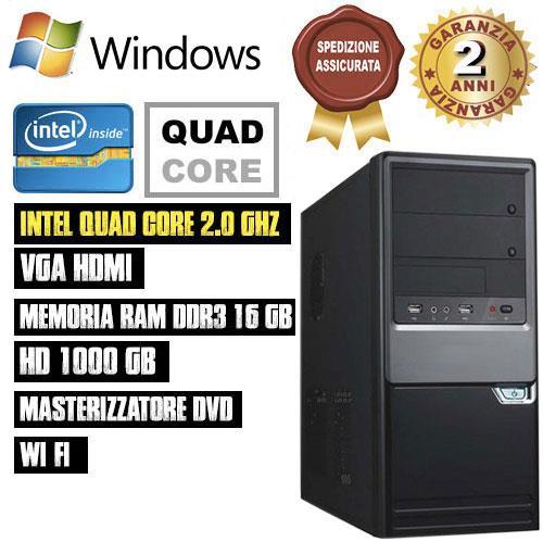 PC Desktop Computer Fisso Intel Quad Core 2.0ghz Ram 16 Gb Hd 1tb Dvd Wifi  Hdmi Assemblato - Asrock - Informatica | IBS