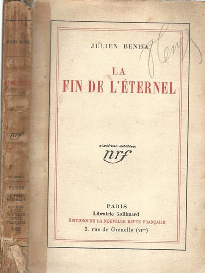 La fin de l'éternel - Julien Benda - copertina