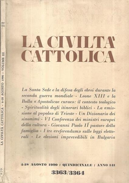 La civiltà Cattolica numero anno 141 numero 3363-3364, 4-18 Agosto 1990 - copertina