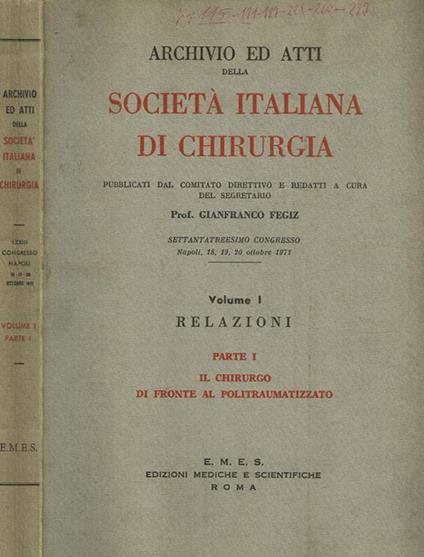 Archivio ed Atti della Società italiana di chirurgia 1981 - Gianfranco Fegiz - copertina