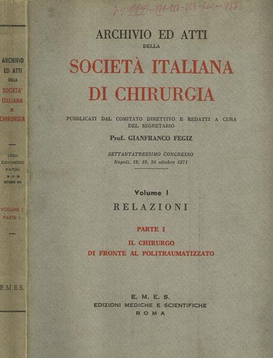 Archivio ed Atti della Società italiana di chirurgia 1981 - Gianfranco Fegiz - copertina