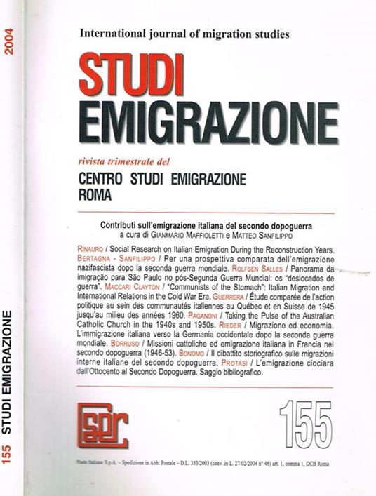 Studi Emigrazione Anno Xli N. 155. Rivista Trimestrale Del Centro Studi Emigrazione - Gianmario Maffioletti - copertina