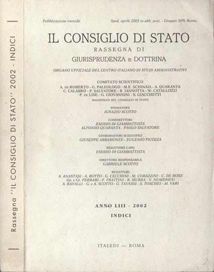 Il Consiglio di Stato - Indici. Rassegna di giurisprudenza e dottrina - copertina