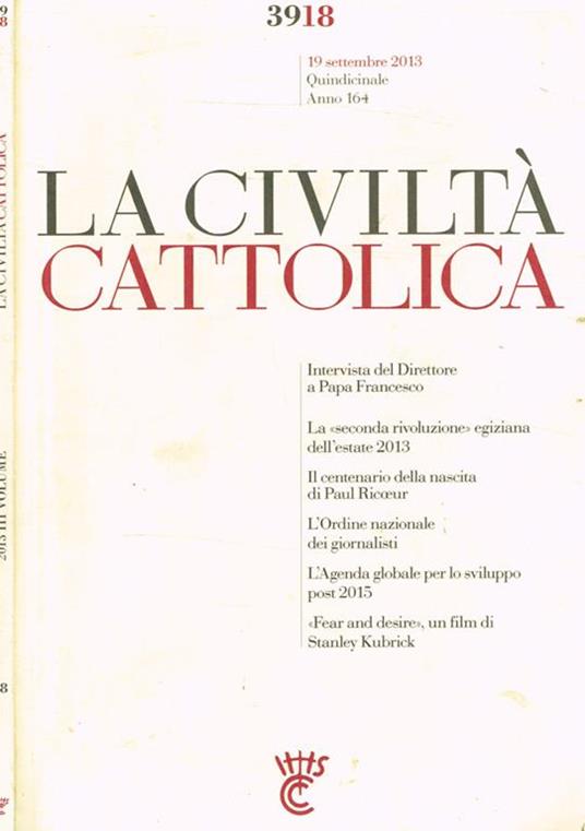 La civiltà cattolica. Quindicinale anno 164, 19 settembre 2013 - Antonio Spadaro - copertina