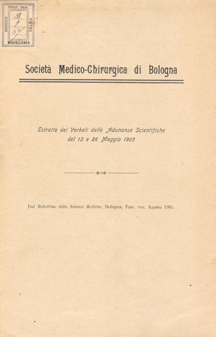 Estratto dei Verbali delle Adunanze Scientifiche del 12 e 26 maggio 1905 - copertina