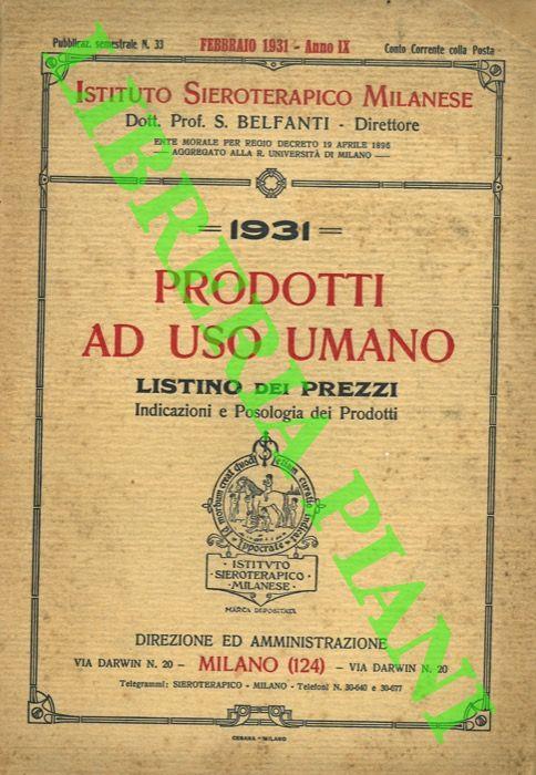 Prodotti ad uso umano. Listino dei prezzi. Indicazioni e Posologia dei Prodotti - copertina