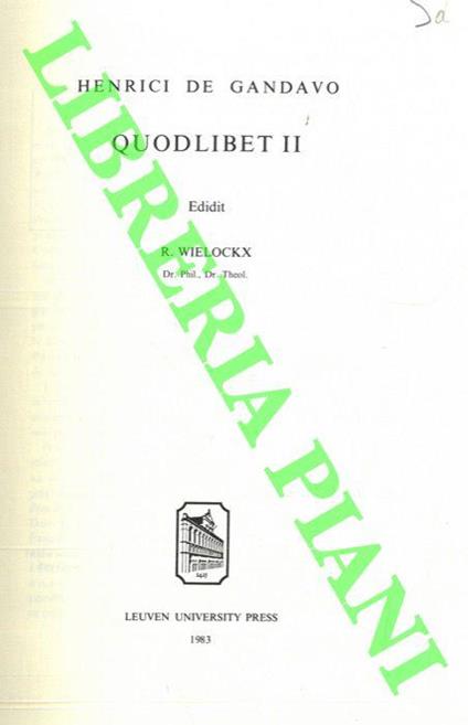 Quodlibet II. Editit R. Wielockx - copertina