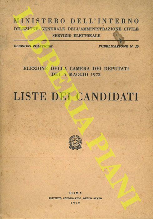 Liste dei candidati. Elezione della Camera dei Deputati del 7 maggio 1972 - copertina