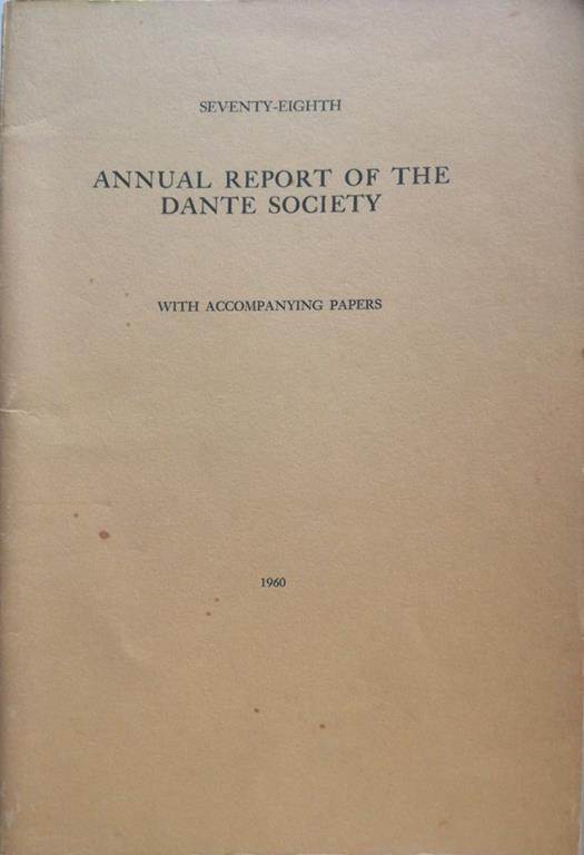 Annual report of the Dante Society 1960. With accompanying papers - copertina