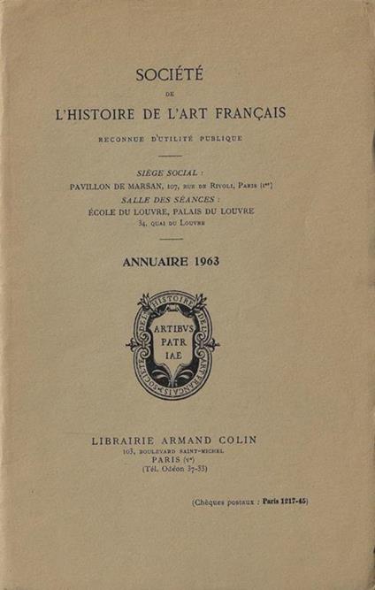 Société de l'Histoire de l'Art français annuaire 1963. Reconnue d'utilité publique - copertina