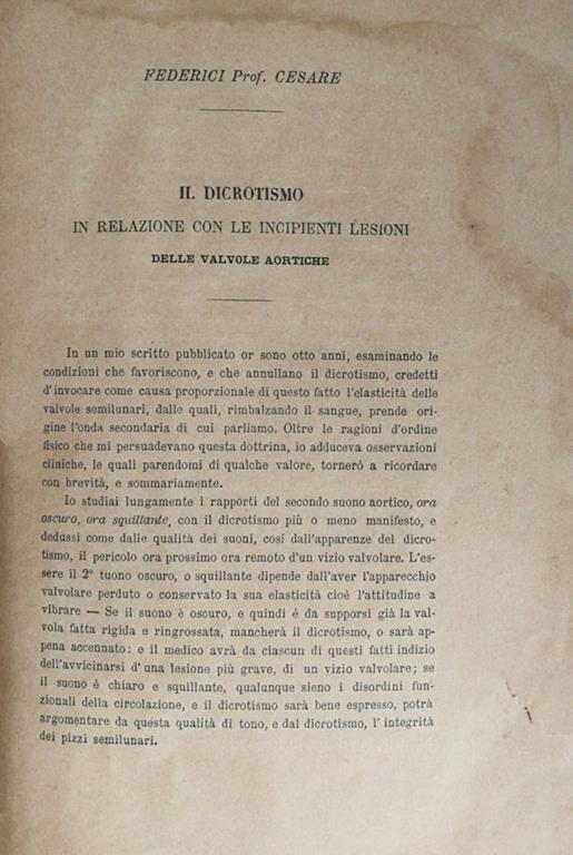 Il dicrotismo in relazione con le incipienti lesioni delle valvole aortiche - copertina