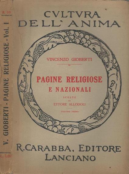 Pagine religiose e nazionali: scelte da Ettore Allodoli. Vol. I - Vincenzo Gioberti - copertina