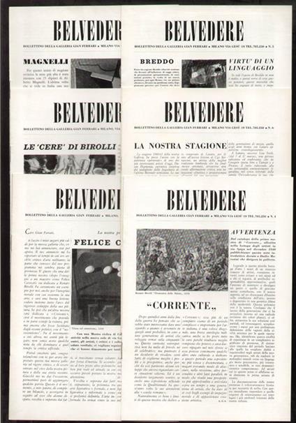 Belvedere. Bollettino della Galleria Gian Ferrari 6 fascicoli. Tutto il pubblicato - copertina