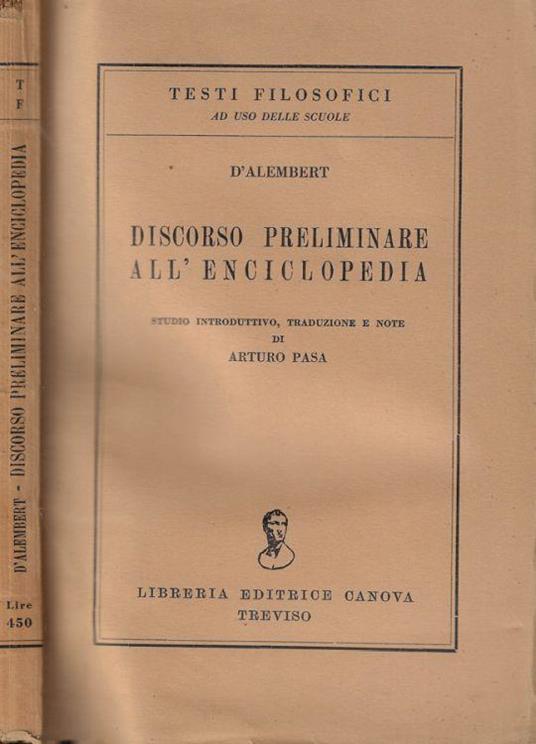 Discorso preliminare all'enciclopedia - Jean-Baptiste d' Alembert - Libro  Usato - Libreria Editrice Canova - Testi filosofici | IBS