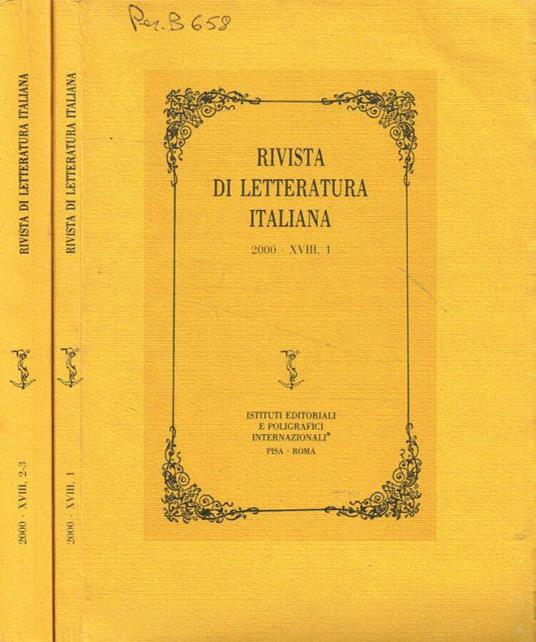 Rivista di letteratura italiana. 2000, XVIII, 1, 2/3 - Giorgio Baroni - copertina