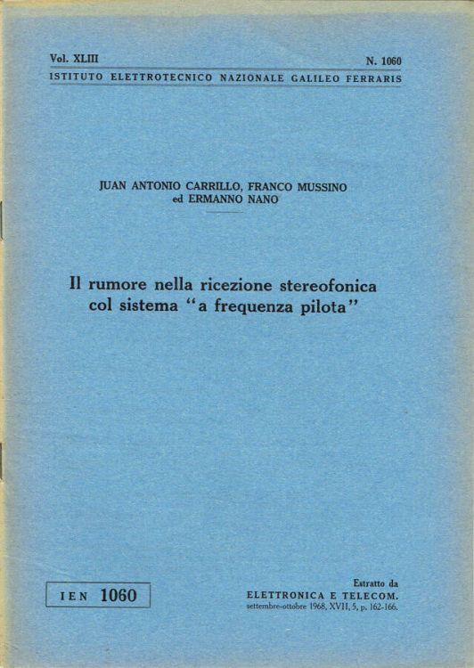 Il rumore nella ricezione stereofonica col sistema "a frequenza pilota" - Antonio Cardillo - copertina