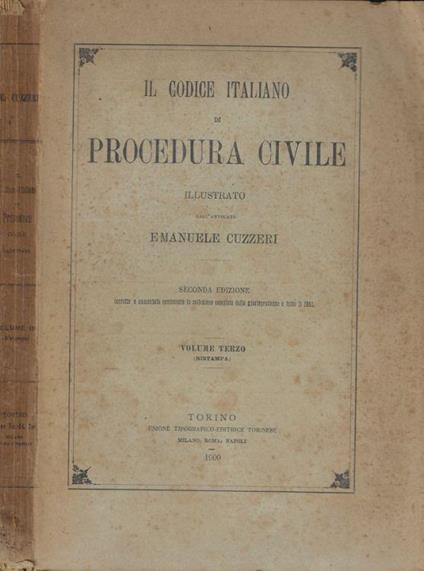 Il codice civile italiano di procedura civile Vol. III - Emanuele Cuzzeri - copertina