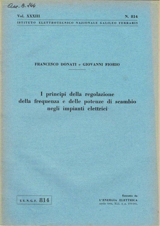 I principi della regolazione della frequenza e delle potenze di scambio negli impianti elettrici - Francesco Donati - copertina