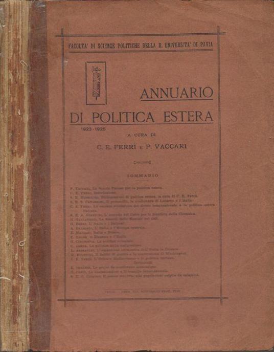 Annuario di Politica Estera 1923-1925 - Carlo Emilio Ferri - copertina