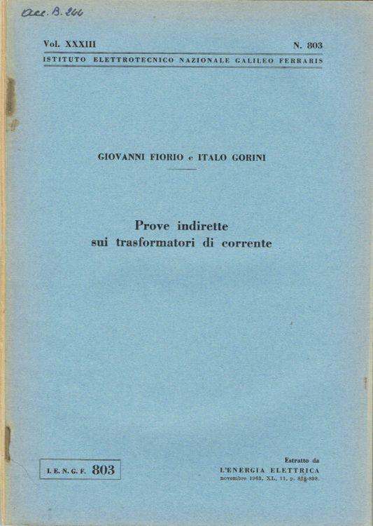 Prove indirette sui trasformatori di corrente - Giovanni Fiorio - copertina