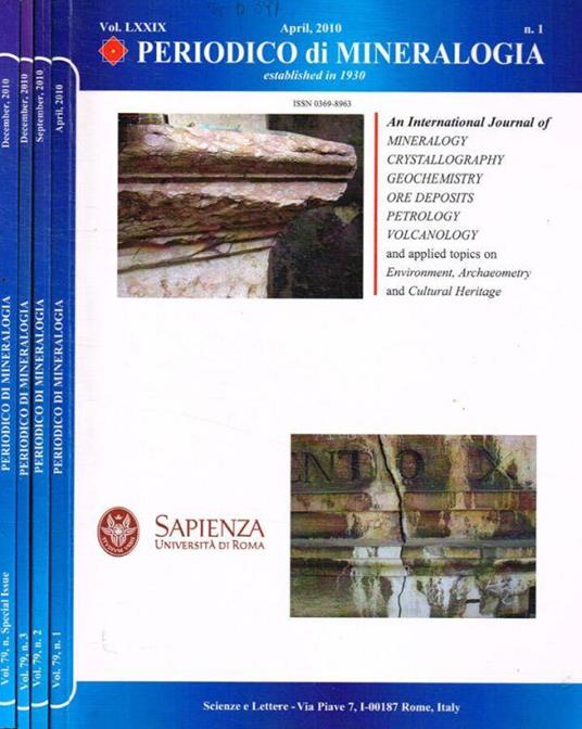 Periodico di mineralogia. Vol.LXXIX, n.1, 2, 3, Special Issue, anno 2010 - Antonio Gianfagna - copertina