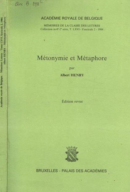 Métonymie et Métaphore - Albert Henry - copertina