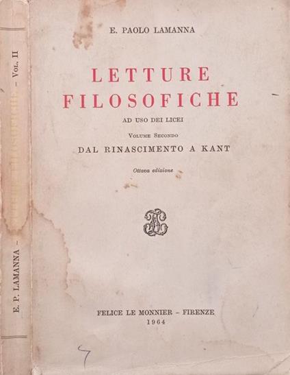 Letture filosofiche Vol. II - E. Paolo Lamanna - copertina