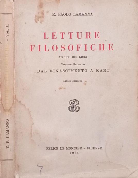 Letture filosofiche Vol. II - E. Paolo Lamanna - copertina