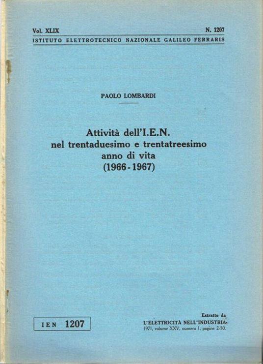 Attività dell'I. E. N. nel trentaduesimo e trentatreesimo anno di vita - Paolo Lombardi - copertina