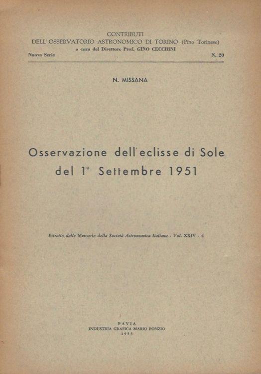 Osservazione dell'eclisse di Sole del 1° Settembre 1951 - Natale Missale - copertina