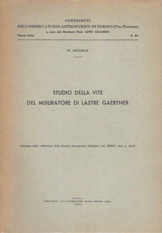 Studio della vite del misuratore di lastre Gaertner - Natale Missale - copertina