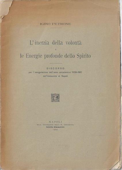 L' inerzia della volontà e le energie profonde dello spirito - Igino Petrone - copertina