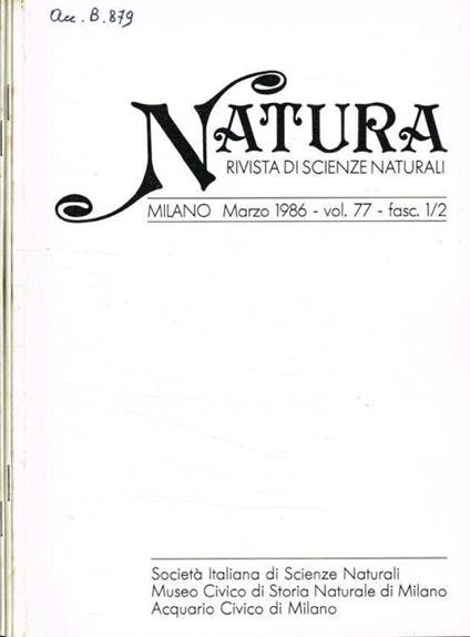 Natura. Rivista di scienze naturali. Vol.77 fasc.1/2, 3, 4, anno 1986 - Giovanni Pinna - copertina