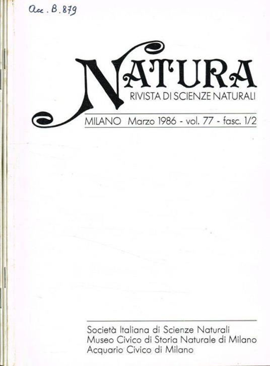 Natura. Rivista di scienze naturali. Vol.77 fasc.1/2, 3, 4, anno 1986 - Giovanni Pinna - copertina