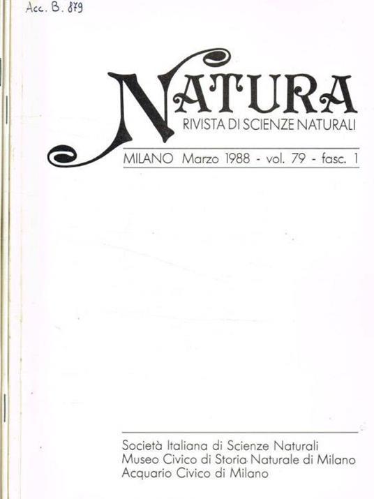 Natura. Rivista di scienze naturali. Vol.79 fasc.1, 2, 3, anno 1988 - Giovanni Pinna - copertina