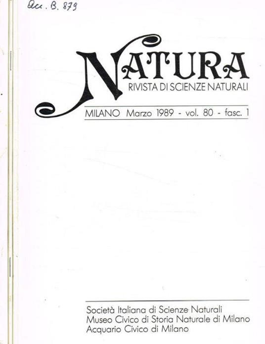 Natura. Rivista di scienze naturali. Vol.80 fasc.1, 2, 3/4, anno 1989 - Giovanni Pinna - copertina