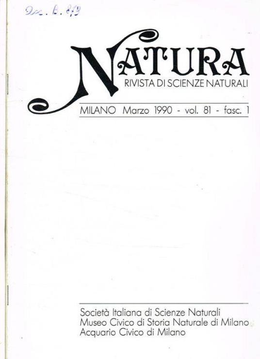 Natura. Rivista di scienze naturali. Vol.81 fasc.1, 2/3, anno 1990 - Giovanni Pinna - copertina