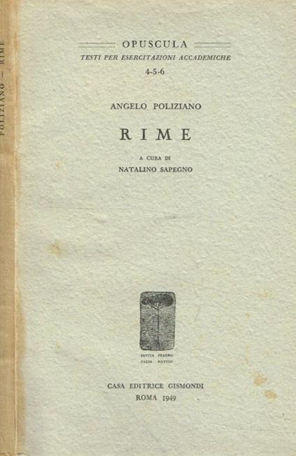 Rime - Angelo Poliziano - copertina