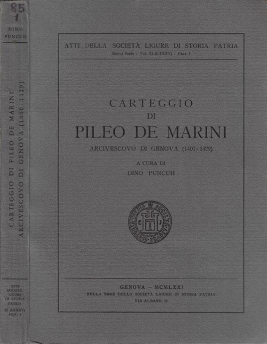 Carteggio di Pileo de Marini - Dino Puncuh - copertina