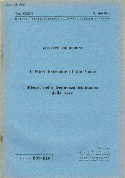 A Pitch Extractor of the Voice - Misura della frequenza istantanea della voce - Giuseppe Righini - copertina