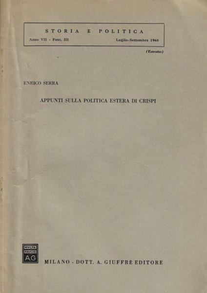 Appunti sulla politica estera di Crispi - Enrico Serra - copertina