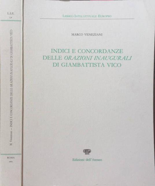 Indici e concordanze delle Orazioni Inaugurali di Giambattista Vico - Marco Veneziani - copertina