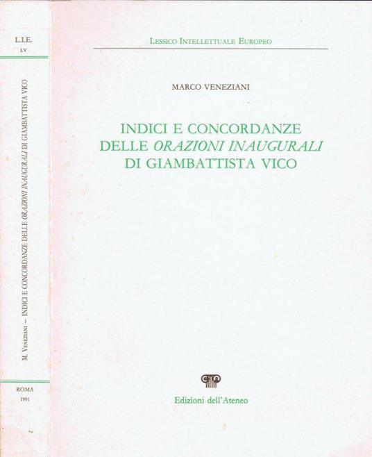 Indici e Concordanze delle Orazioni Inaugurali di Giambattista Vico - Marco Veneziani - copertina