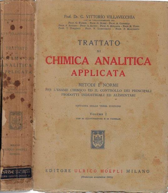 Trattato di Chimica analitica applicata Vol I - G. Vittorio Villavecchia - copertina