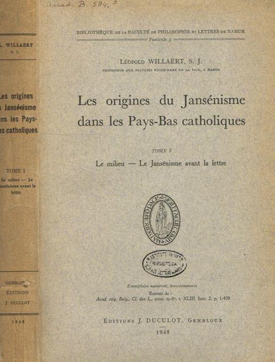 Les origines du Jansénisme dans les Pays-Bas catholiques tome 1 - Leopold Willaert - copertina