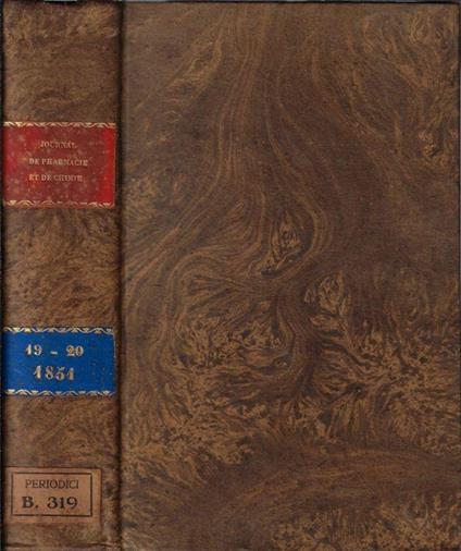 Journal de pharmacie et de chimie III série tome 19-20 1851 - copertina