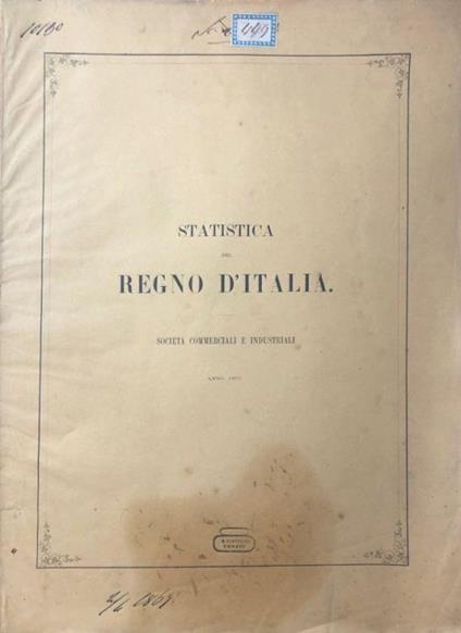 Statistica del Regno d'Italia commercio società commerciali e industriali anno 1865 - copertina